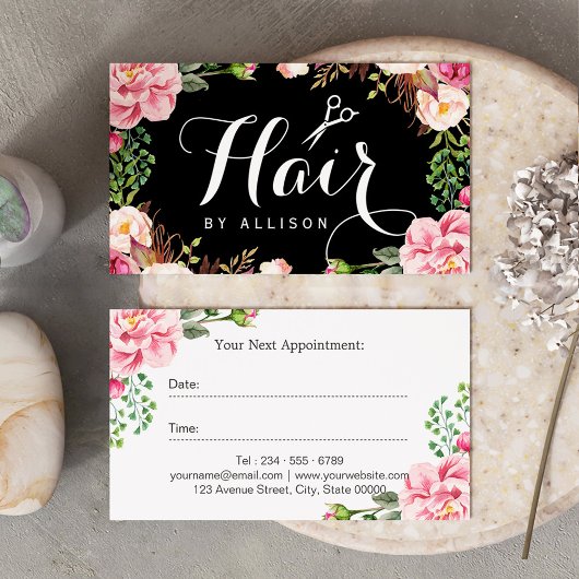 Haar Stylist Script Roze Floral Appointcard Afsprakenkaartje