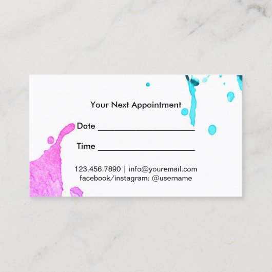 Haar Stylist Script Trendy Waterverf Appointment Afsprakenkaartje (Achterkant)