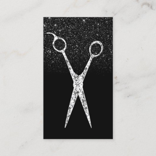 Haar Stylist Sparkelende Scissor Black Glitter Sal Visitekaartje (Voorkant)