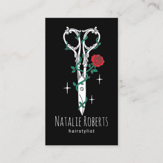 Haar Stylist Sprookje Schaar Doodle Zwart Salon Visitekaartje (Voorkant)
