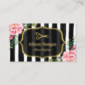 Haar Stylist Verbluffend Floral Gold Glitter Strip Visitekaartje (Voorkant)