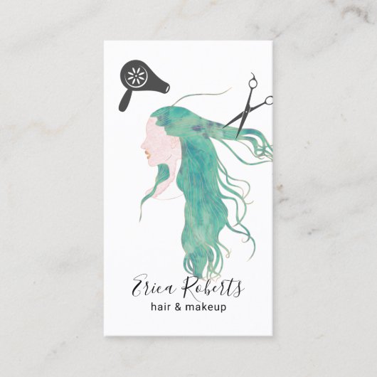 Haar Stylist Waterverf Beauty Girl Kapper Visitekaartje (Voorkant)