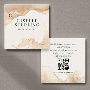 Haar Stylist Waterverf QR Code Beige Gold Folie Vierkante Visitekaartje