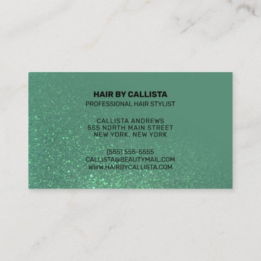 Haar Stylist Zeemeermin Blauwgroen Glitter Typogra Visitekaartje (Achterkant)