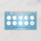 Haar Stylist Zilver Drips Blauwe Salon Loyaliteit Klantenkaartje (Voorkant)