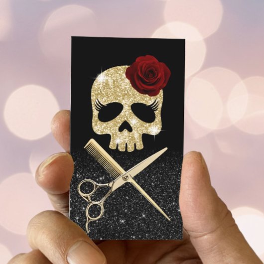 Haar Stylist Zwart & Gouden Schedel Schoonheidssal Visitekaartje