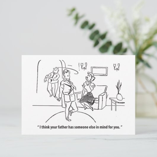 Haar vader heeft iemand anders in gedachten, grapp save the date (Staand voorkant)