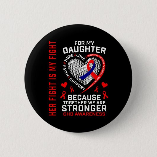 Haar vechtdochter CHD Awareness Heart Disease Gra Ronde Button 5,7 Cm (Voorkant)