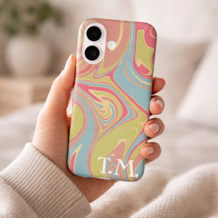 Haar verjaardagscadeau Roze & Groene Marmer Monogr Case-Mate iPhone Case
