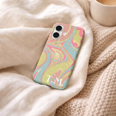 Haar verjaardagscadeau Roze & Groene Marmer Monogr Case-Mate iPhone Case