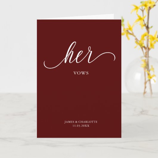 Haar Vows Card Minimalist Script Maroon Kaart (Gele Bloem)