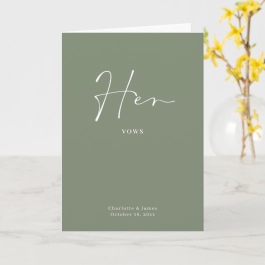 Haar Vows Card Minimalist Script Sage Green Kaart (Gele Bloem)