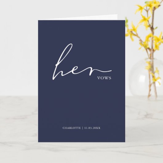 Haar Vows Kaart Minimalist Script Vows Blue (Gele Bloem)