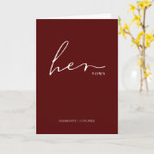 Haar Vows Kaart Minimalist Script Vows Maroon (Gele Bloem)