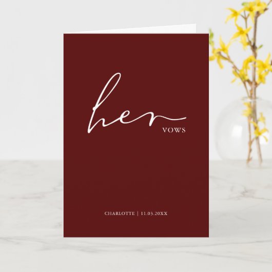 Haar Vows Kaart Minimalist Script Vows Maroon (Gele Bloem)