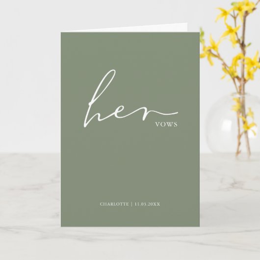 Haar Vows Kaart Minimalist Script Vows Sage Green (Gele Bloem)