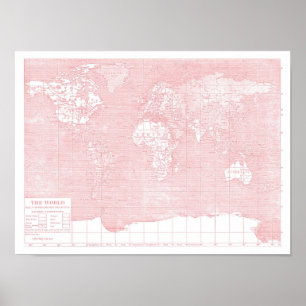 Haar wereld ~ Roze  Wereldkaart Poster