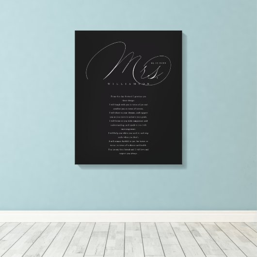 Haar Wows Elegant Mrs Passen getrouwd Wedding Vows Canvas Afdruk (Insitu (Houten vloer))