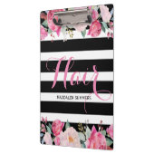 Haar- Zwart & Wit Strepen Patroon, Bloemen Boeket Klembord (Links)