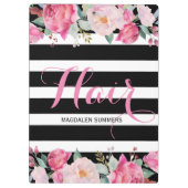 Haar- Zwart & Wit Strepen Patroon, Bloemen Boeket Klembord (Achterkant)