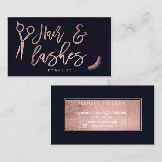 Haar zweeft roos gouden typografie blauw visitekaartje (Voorkant / Achterkant)