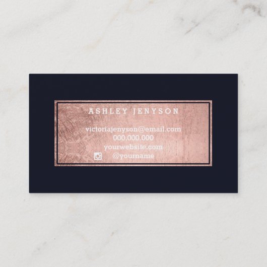 Haar zweeft roos gouden typografie blauw visitekaartje (Achterkant)