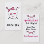 HaarAccessoire schedel en schaar Afsprakenkaartje (Voorkant / Achterkant)