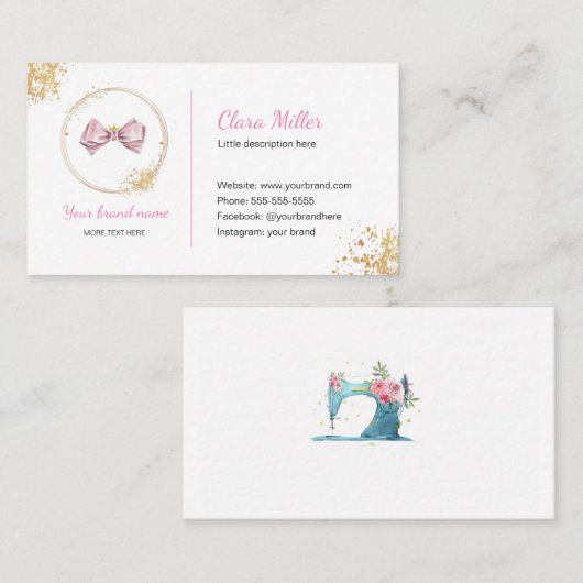 Haarboog visitekaartje roze en goud (Voorkant / Achterkant)