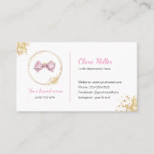 Haarboog visitekaartje roze en goud (Voorkant)