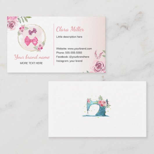 Haarboog visitekaartje waterverf roze (Voorkant / Achterkant)