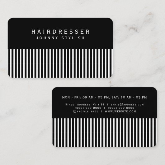 Haarcomb, geïnspireerd op zwart uiterlijk visitekaartje (Voorkant / Achterkant)