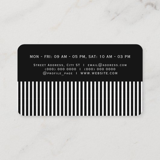 Haarcomb, geïnspireerd op zwart uiterlijk visitekaartje (Achterkant)