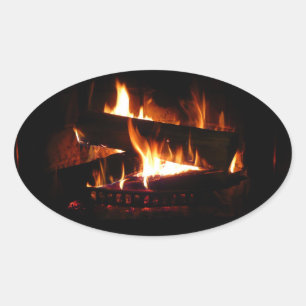 Haard Warme Winter Scene Fotografie Ovale Sticker