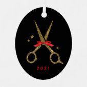 Haardisser stylist Golden glitter schaar Metalen Ornament (Voorkant)