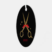 Haardisser stylist Golden glitter schaar Metalen Ornament (Voorkant links)