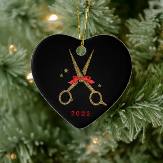 Haardisser stylist Golden glitter scissors Ceram Keramisch Ornament