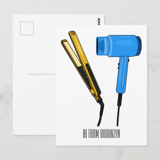 Haardroger en haarrechtse illustratie briefkaart (Voorkant / Achterkant)