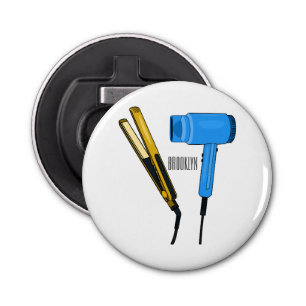 Haardroger en haarrechtse illustratie button flesopener