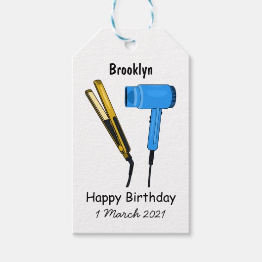 Haardroger en haarrechtse illustratie cadeaulabel (Voorkant)