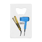 Haardroger en haarrechtse illustratie creditkaart flessenopener (Voorkant)