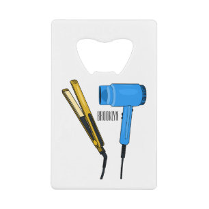 Haardroger en haarrechtse illustratie creditkaart flessenopener