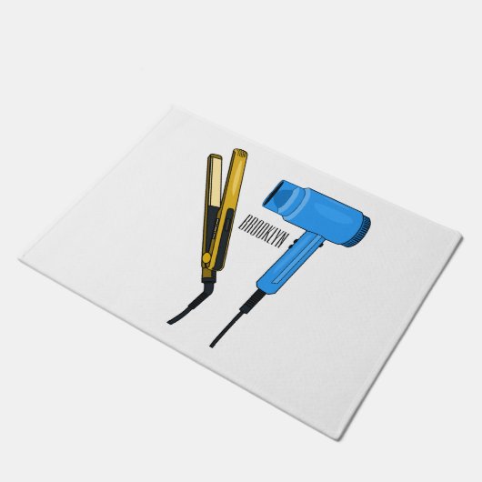 Haardroger en haarrechtse illustratie deurmat (Schuin)