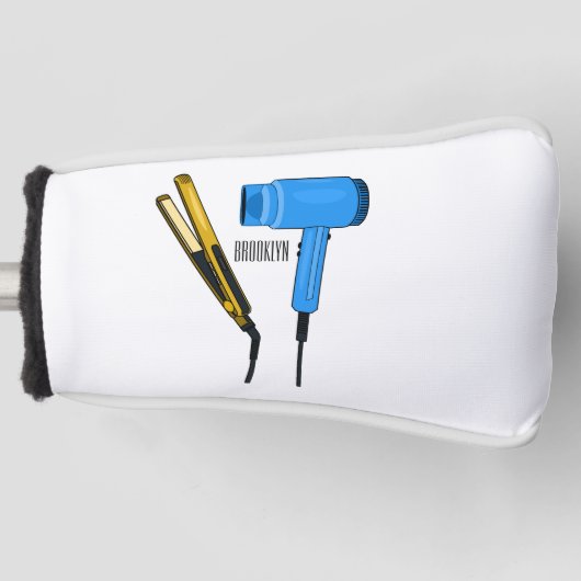 Haardroger en haarrechtse illustratie golfheadcover (Voorkant)