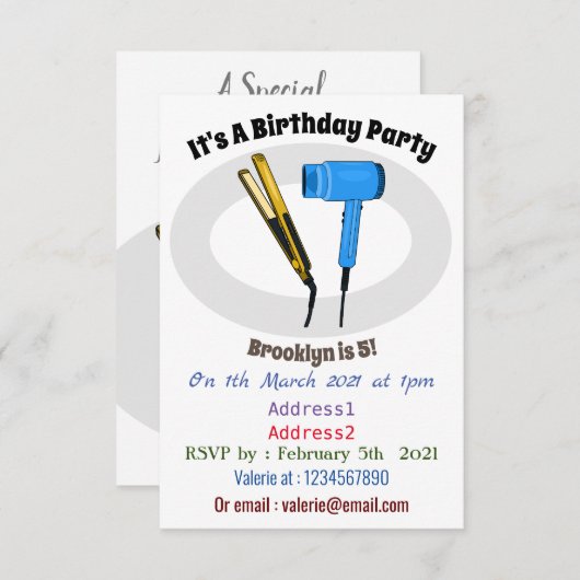 Haardroger en haarrechtse illustratie kaart (Voorkant / Achterkant)