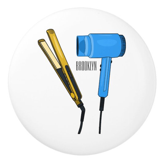 Haardroger en haarrechtse illustratie keramische knop (Voorkant)