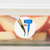 Haardroger en haarrechtse illustratie labels (Aangebracht)