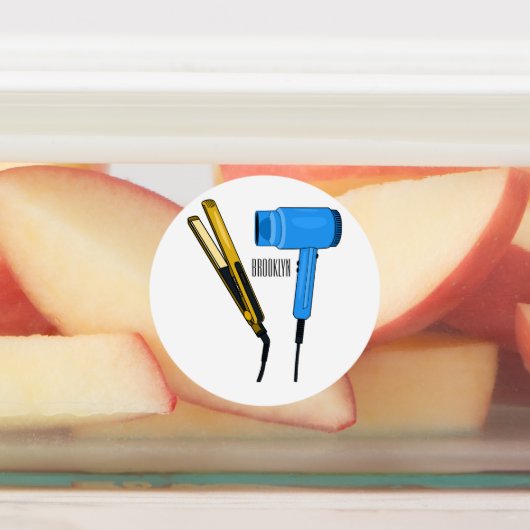 Haardroger en haarrechtse illustratie labels (Aangebracht)