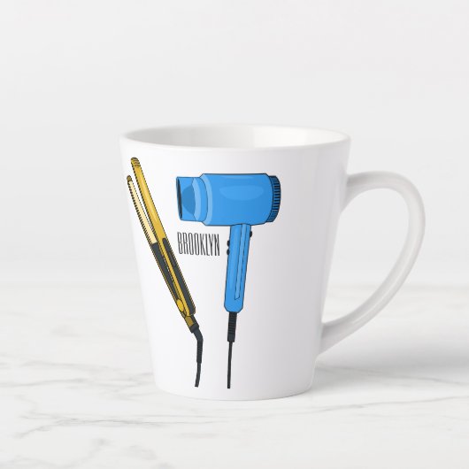 Haardroger en haarrechtse illustratie latte mok (Rechts)