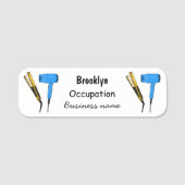 Haardroger en haarrechtse illustratie naamplaatje (Voorkant)