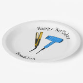 Haardroger en haarrechtse illustratie papieren bordje (Gekanteld)